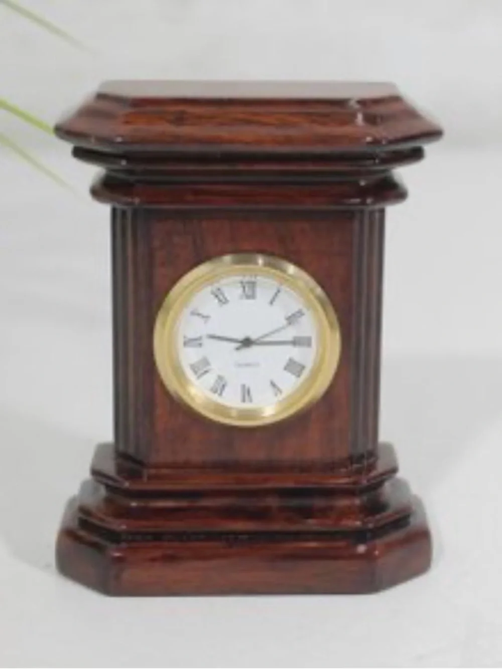 Vintage Miniature Classic Column Wood Mantel Clock 4 inch untested